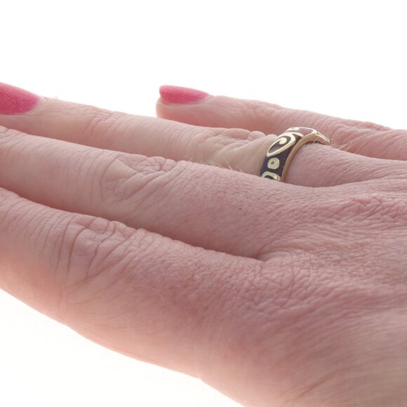 Hidalgo Enamel & Diamond Band Yellow Gold 18k Eternity Swirl Ring Sz 6 3/4 - Picture 4 of 7